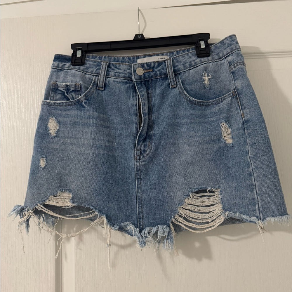 Distressed Denim Mini Skirt